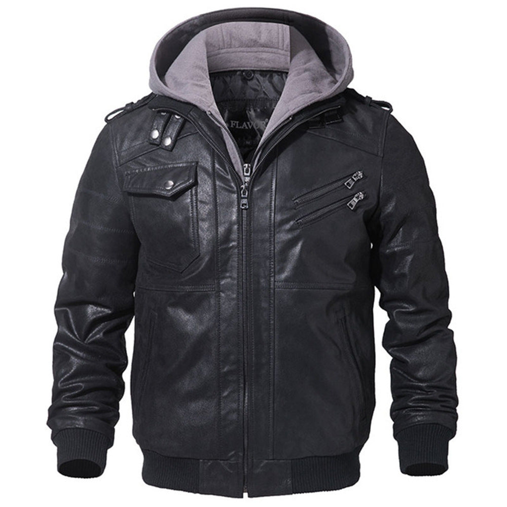 Hooded Slim-Fit Leather Jacket