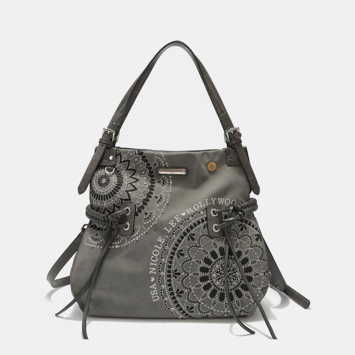 Nicole Lee Side Braided Tassel Embroidery Hobo Bag