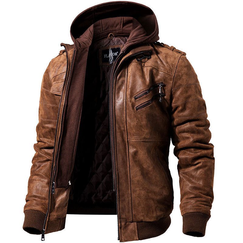 Hooded Slim-Fit Leather Jacket