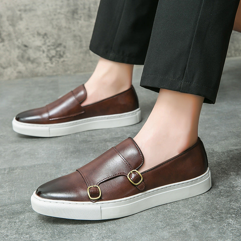 Casual Double Buckle Leather Shoes