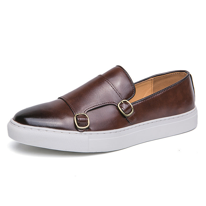 Casual Double Buckle Leather Shoes