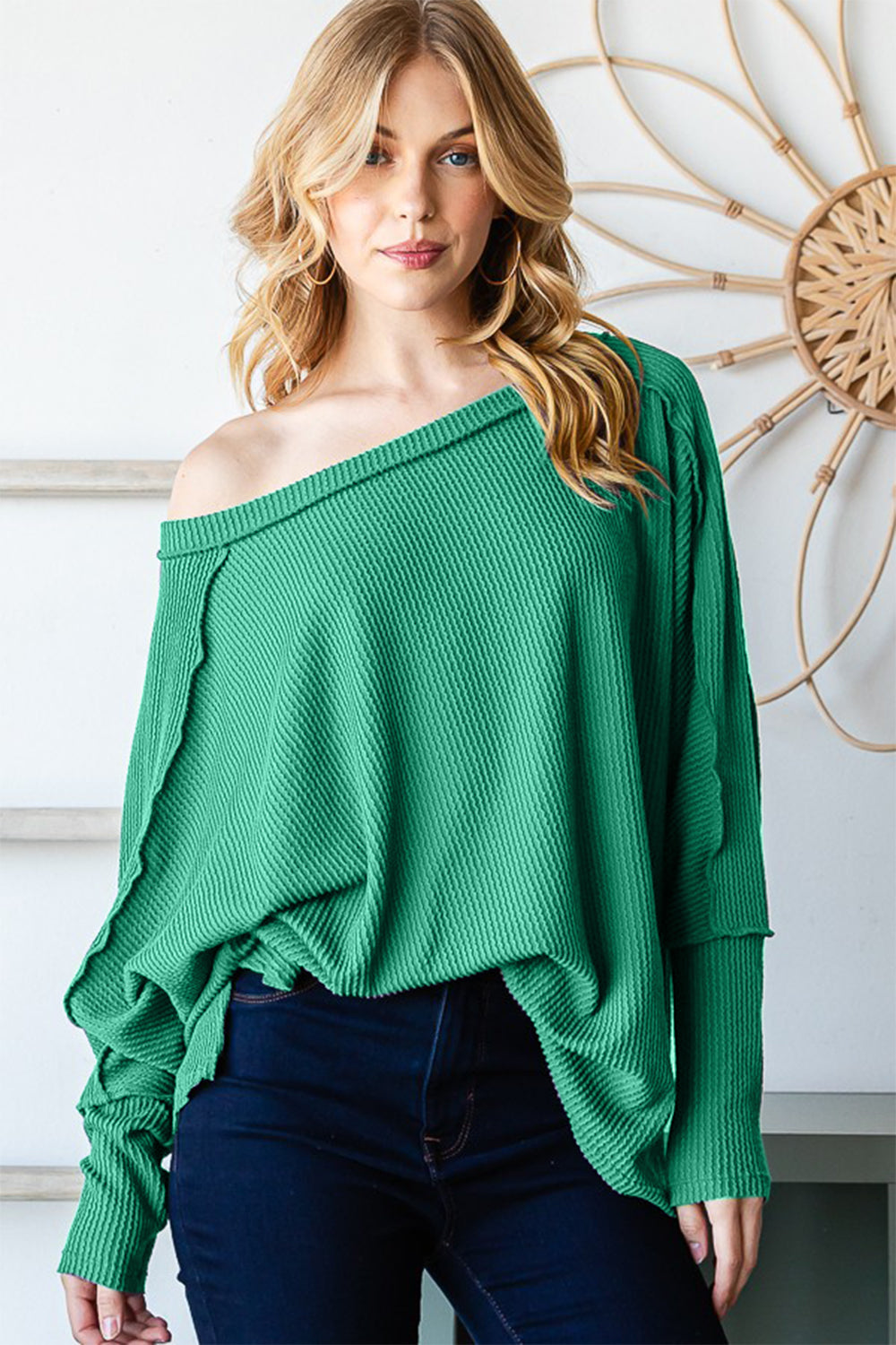 Exposed Seam Lantern Sleeve Top