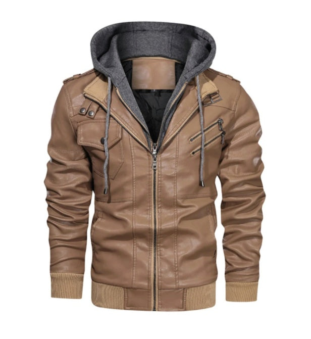 Hooded Slim-Fit Leather Jacket