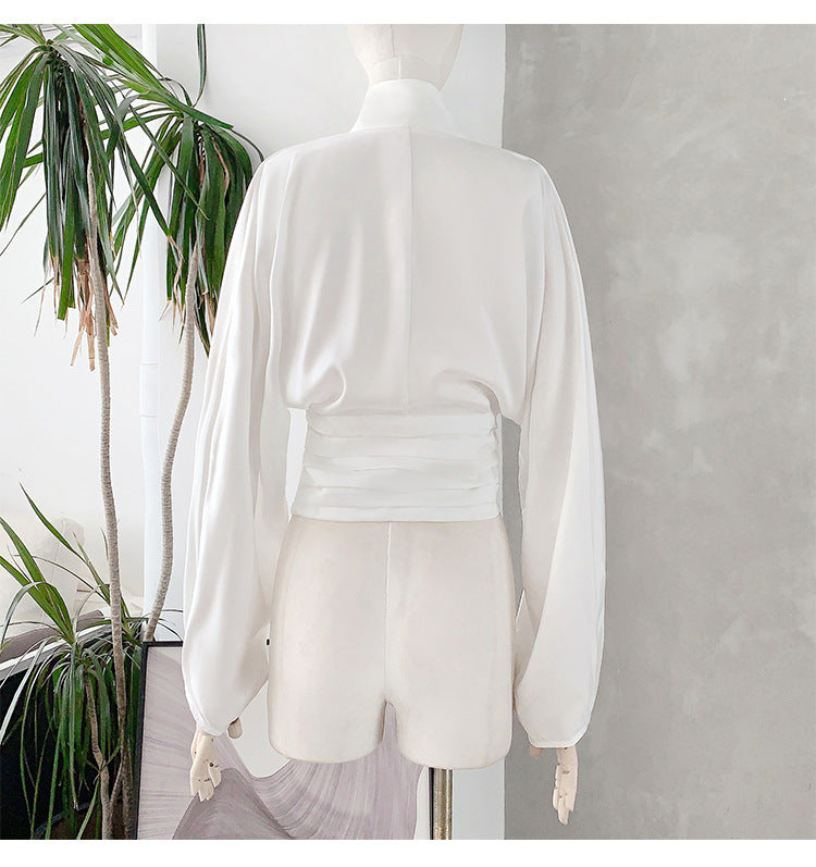 French Drape Low-Cut Long Sleeve Shirt