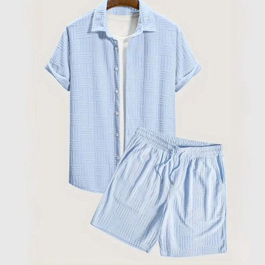 Patterned Solid Color Shirt & Shorts Set