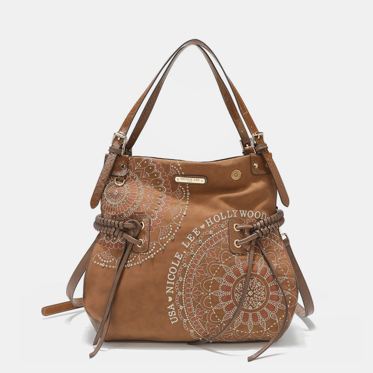 Nicole Lee Side Braided Tassel Embroidery Hobo Bag