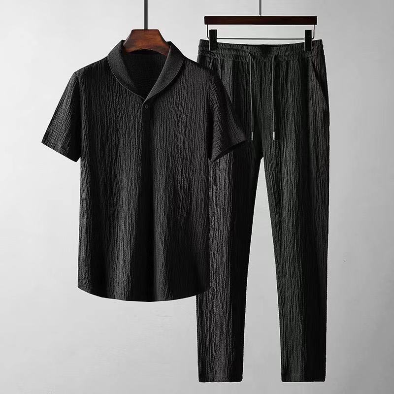 Textured Leisure Shirt & Pants Set