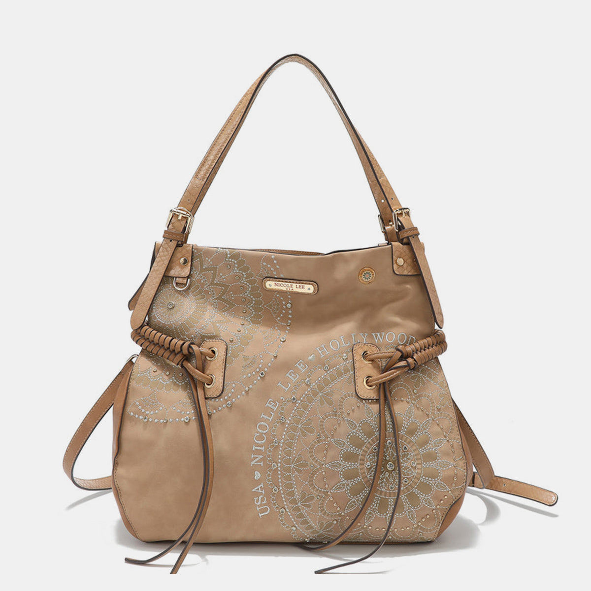 Nicole Lee Side Braided Tassel Embroidery Hobo Bag