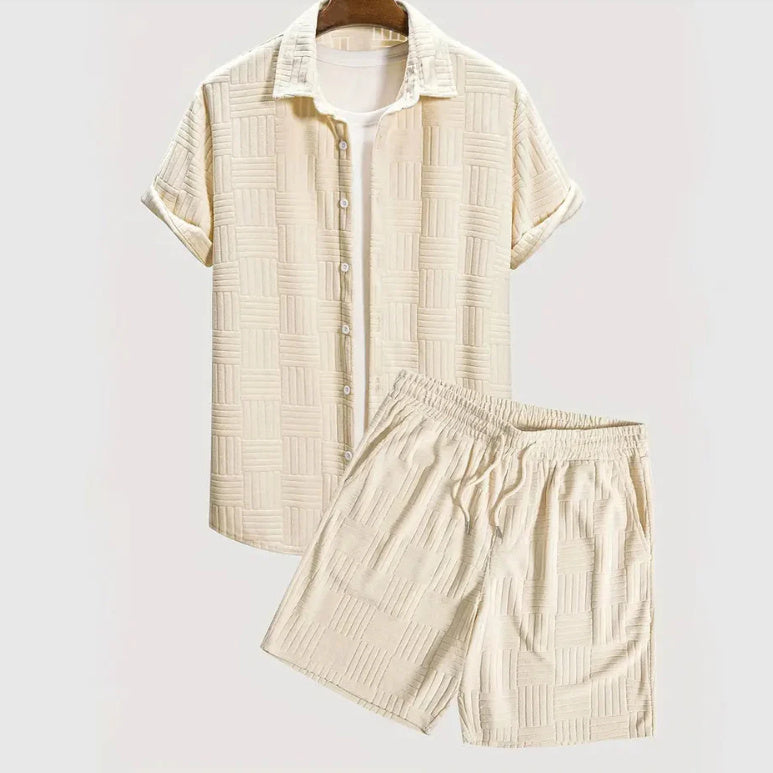 Patterned Solid Color Shirt & Shorts Set